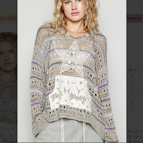 NWOT POL Boho Oversized Gray Purple Open Crochet Hoodie with Star Patch Pocket - Picture 7 of 7